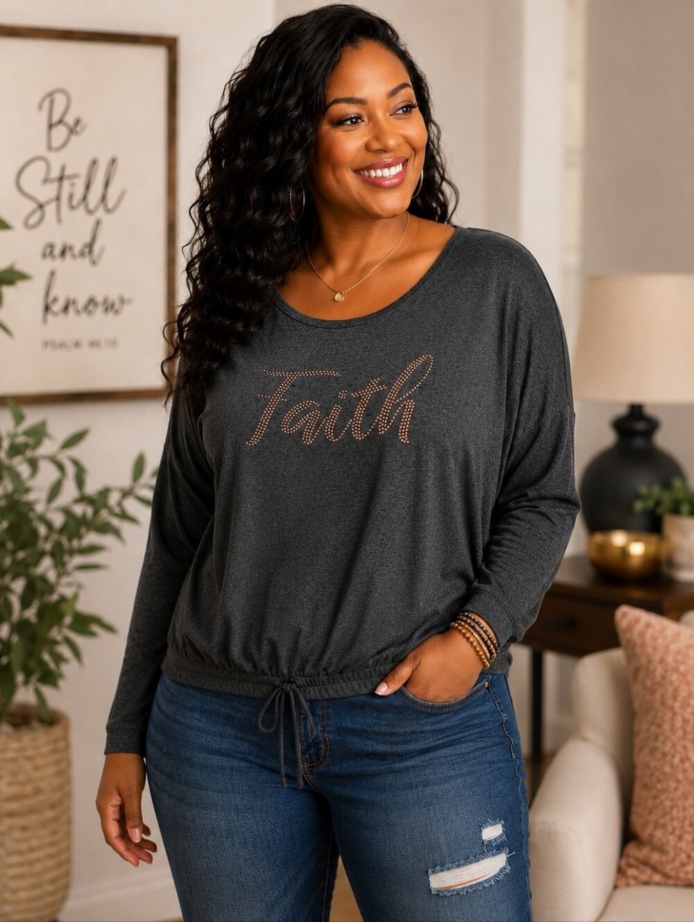 ✨ Amana “Faith” Rhinestone Top – Size Large ✨